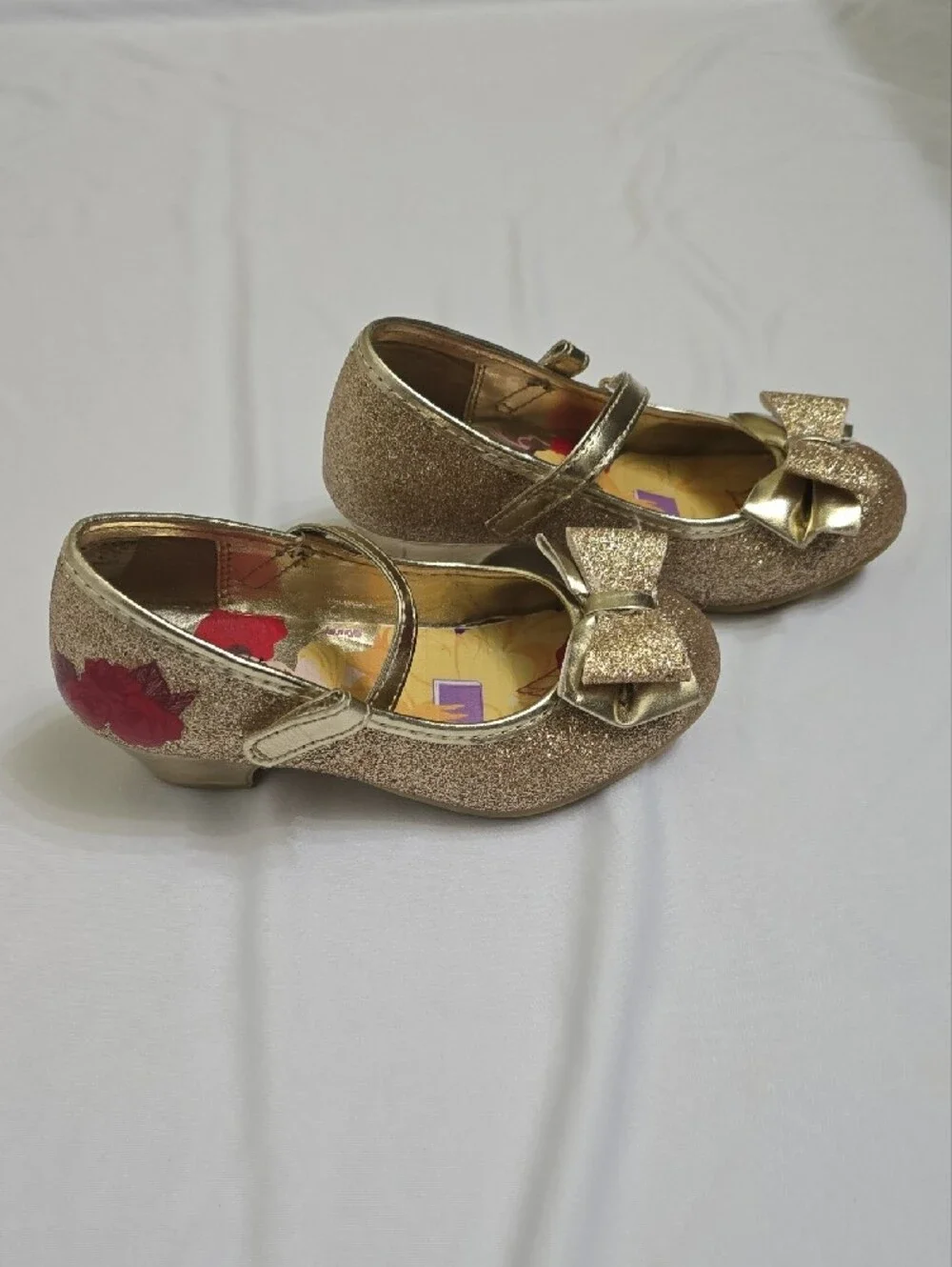 Girls Gold Glitter Bow Mary Jane Shoes -